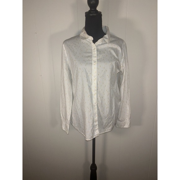 Garnet Hill Tops - garnet hill white‎ button up foral blouse size 12 organic pima cotton